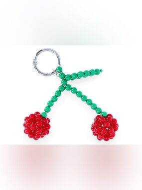 New Beaded Cherry Keychain Bag Charm - Green & Red